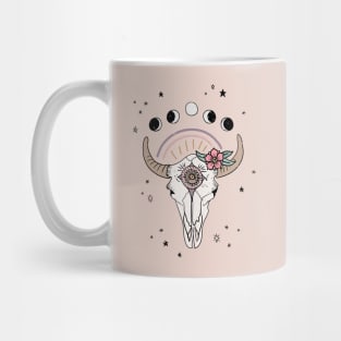 Boho Tribal Cow Skull with Flowers - blush Mug